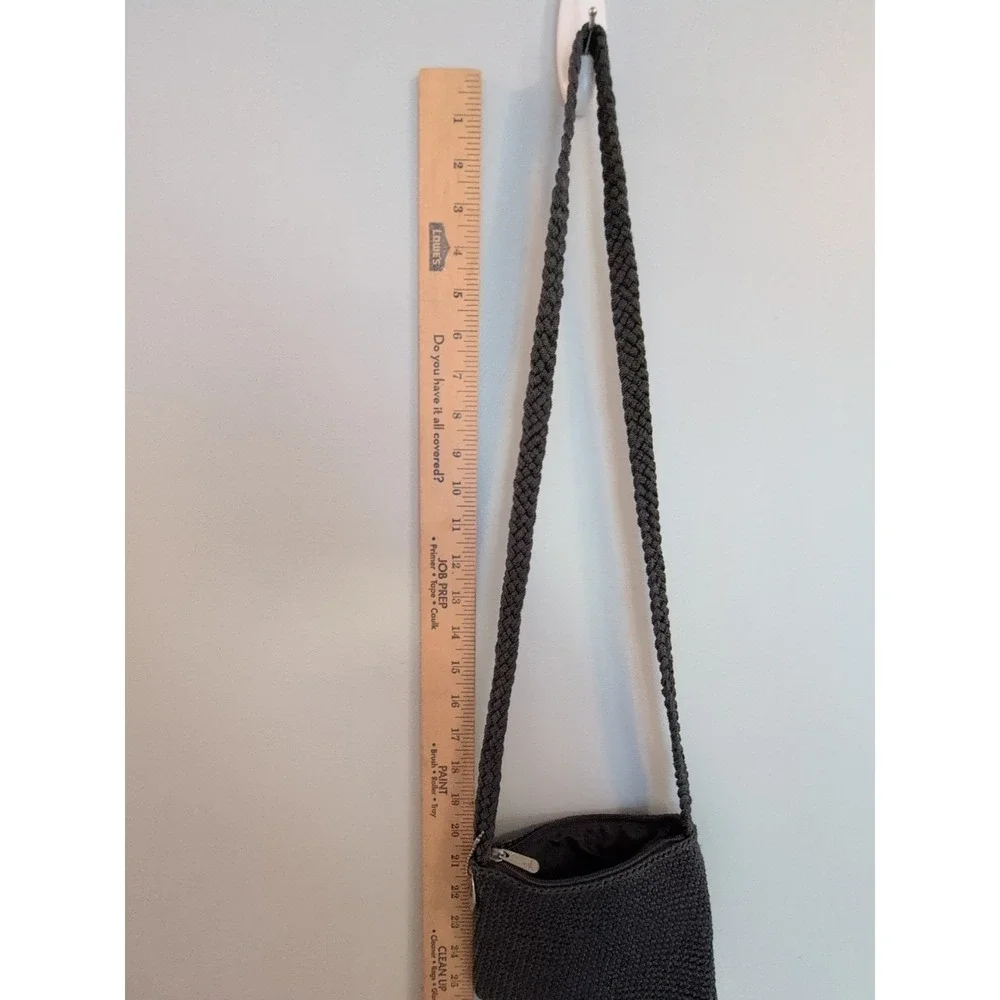 The Sak Gray Crochet Knit Shoulder Bag Small Handbag Zipper Closure Boho